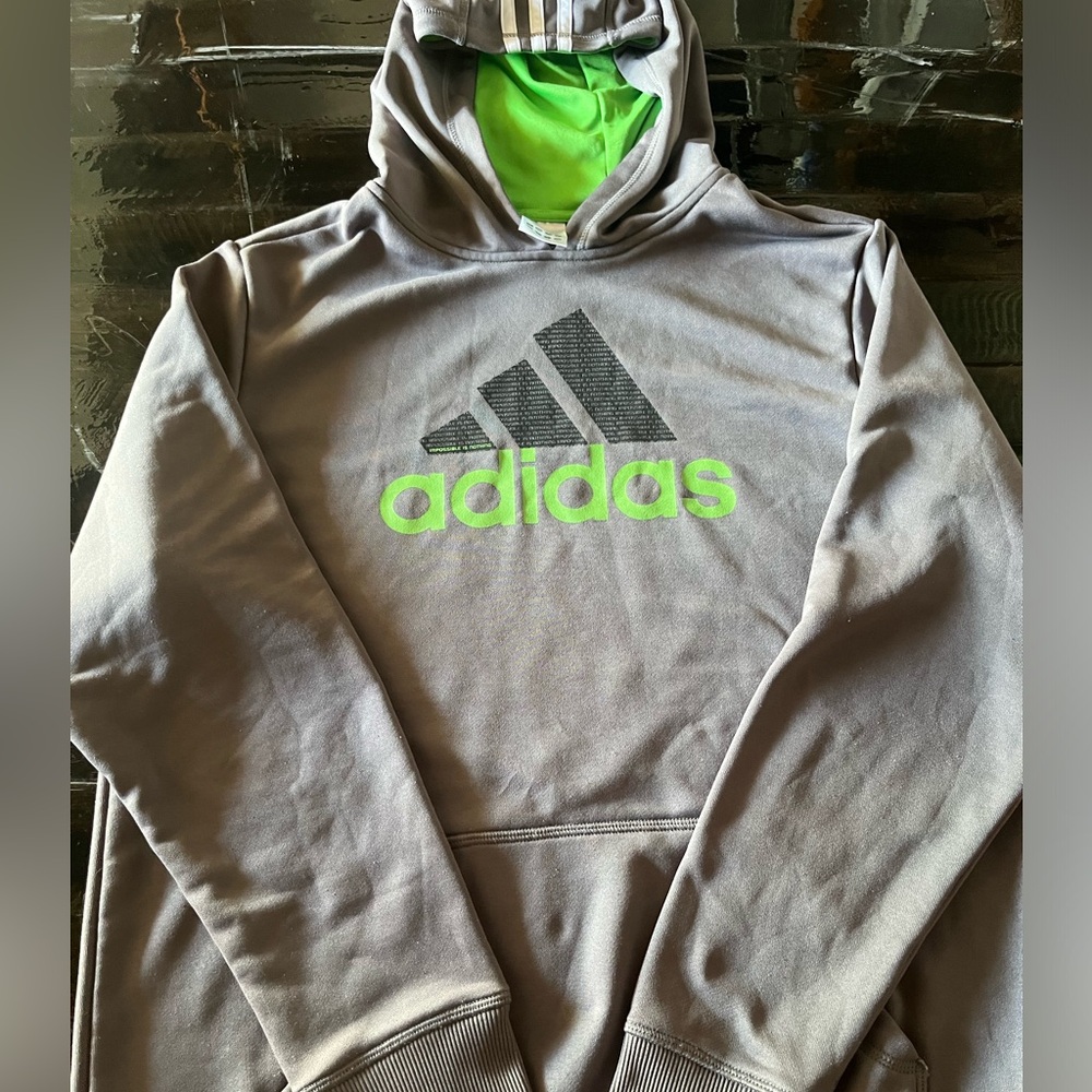 Adidas Gray Hoodie with Green Accents
